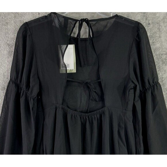 Divided H&M Small Black Long Bell Sleeve Open Tied Back Dress Sheath Witchy Goth - Picture 3 of 14